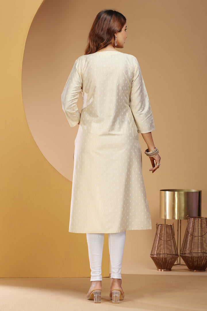 Off White PolySilk Straight Embroidered Kurta