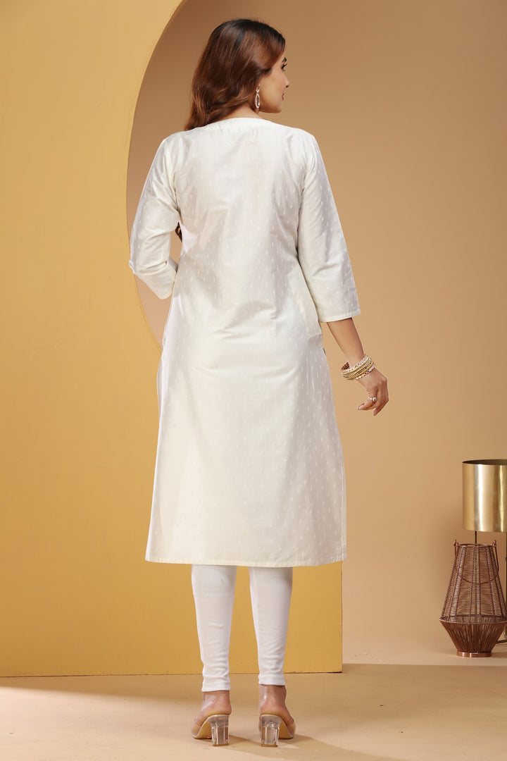 White PolySilk Straight Embroidered Kurta for women / girls