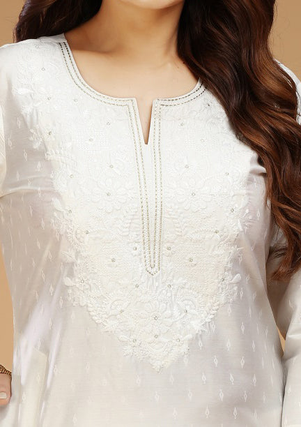 White PolySilk Straight Embroidered Kurta for women / girls