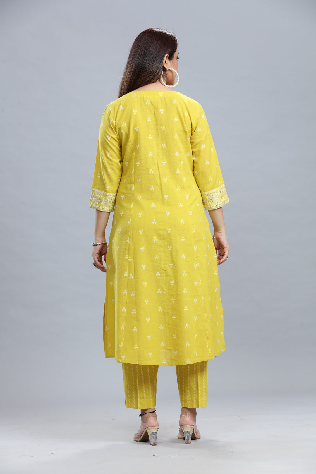 Yellow Handloom Cotton A Line Yarndyed Kurta Pant Co ord Set for women