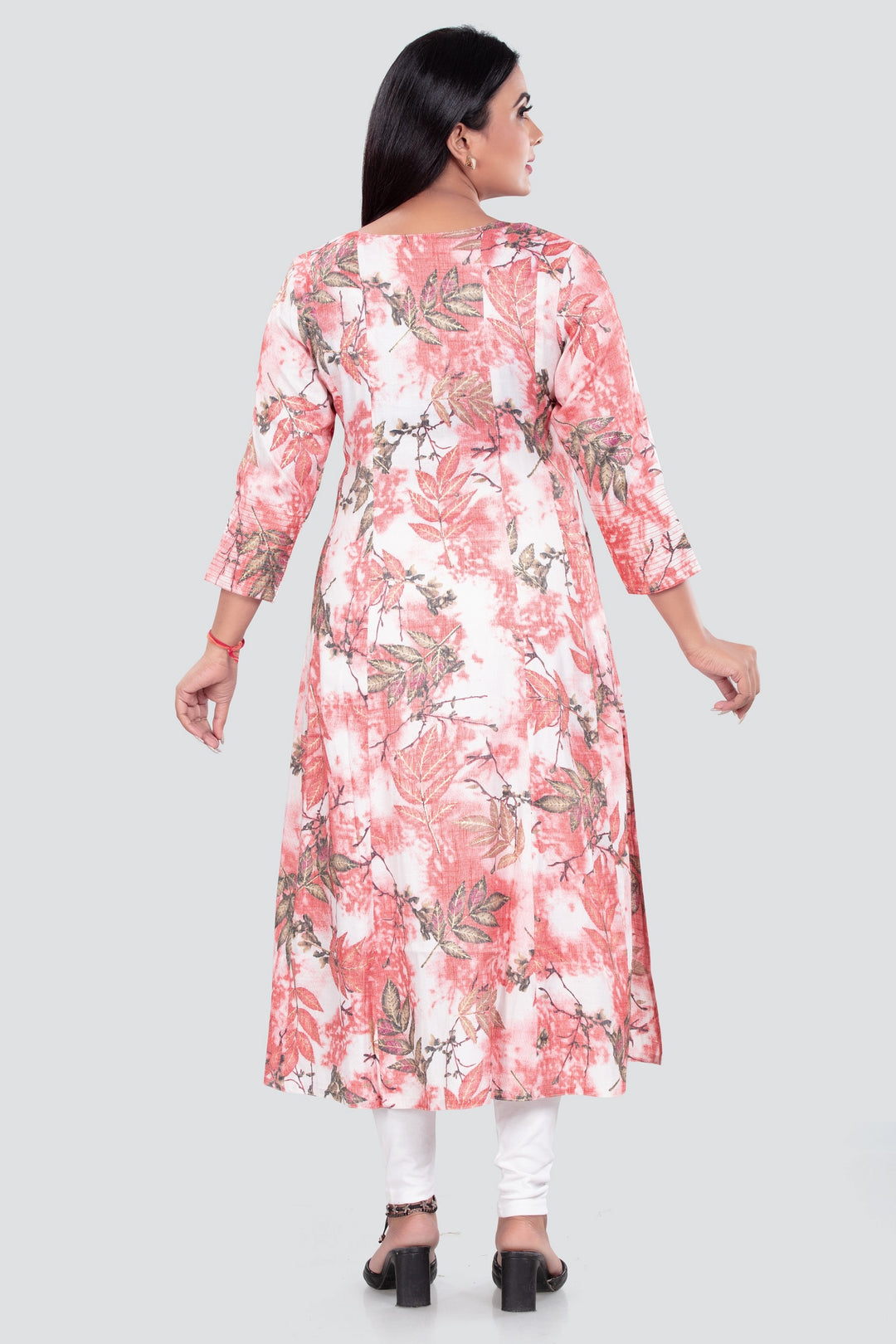 Pink & White Rayon A line Printed Kurta