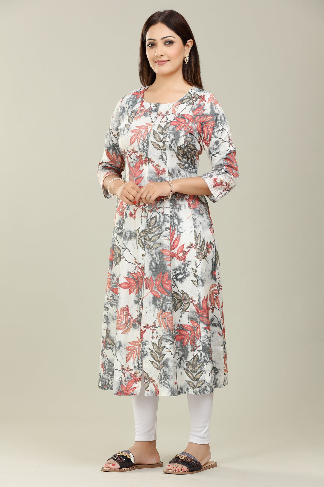 White & Black Rayon Kalidar Printed Kurta