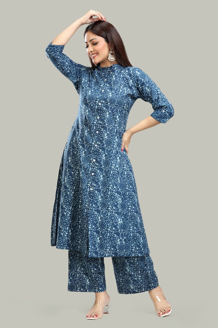 Blue Roman Silk A Line Printed Kurta Pant Co ord Set