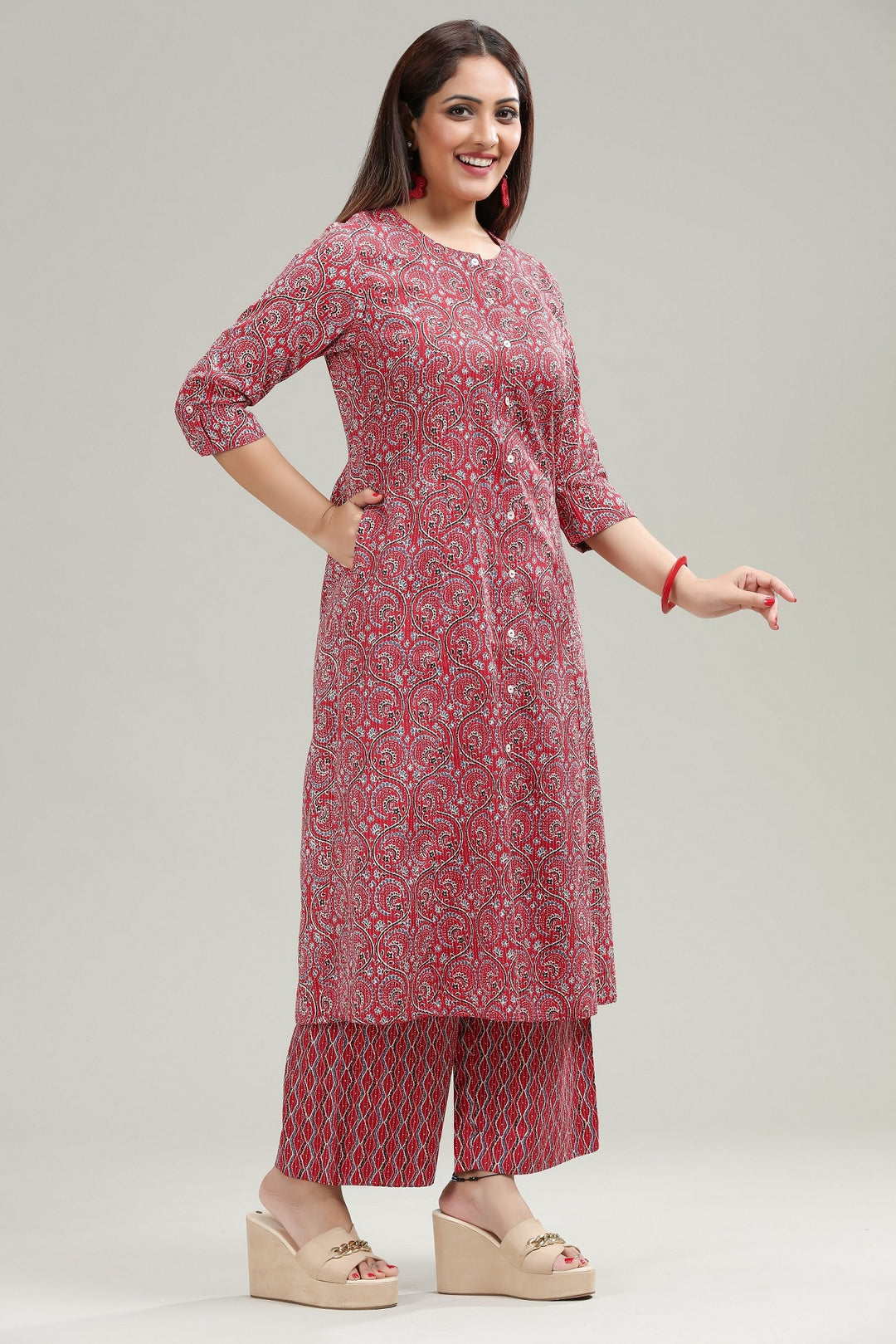 Rust Jaipuri Cotton A Line Printed Kurta