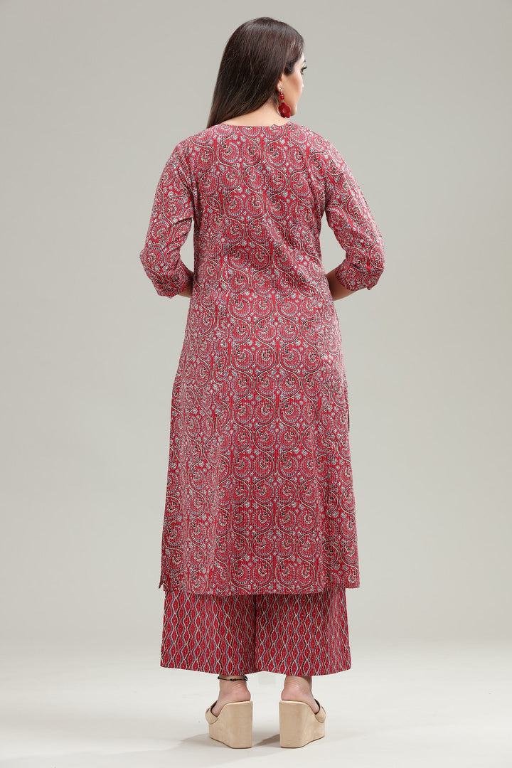 Rust Jaipuri Cotton A Line Printed Kurta