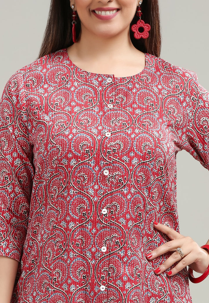 Rust Jaipuri Cotton A Line Printed Kurta