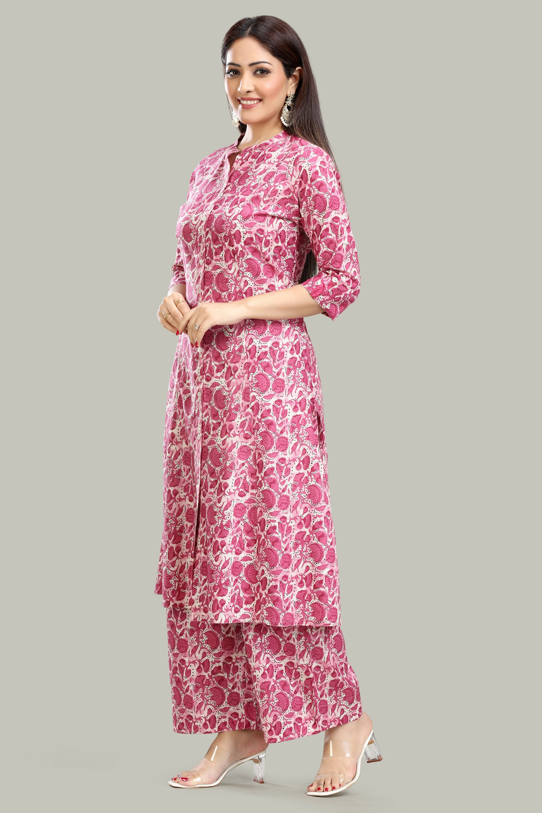 Pink Jaipuri Cotton Straight Printed Kurta Pant Co ord Set