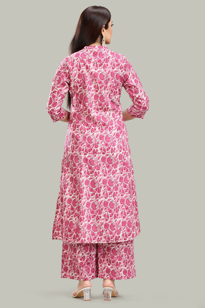 Pink Jaipuri Cotton Straight Printed Kurta Pant Co ord Set