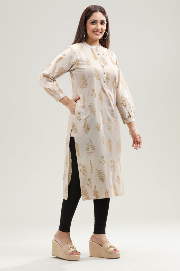 Off White PolySIlk Straight Printed Kurta