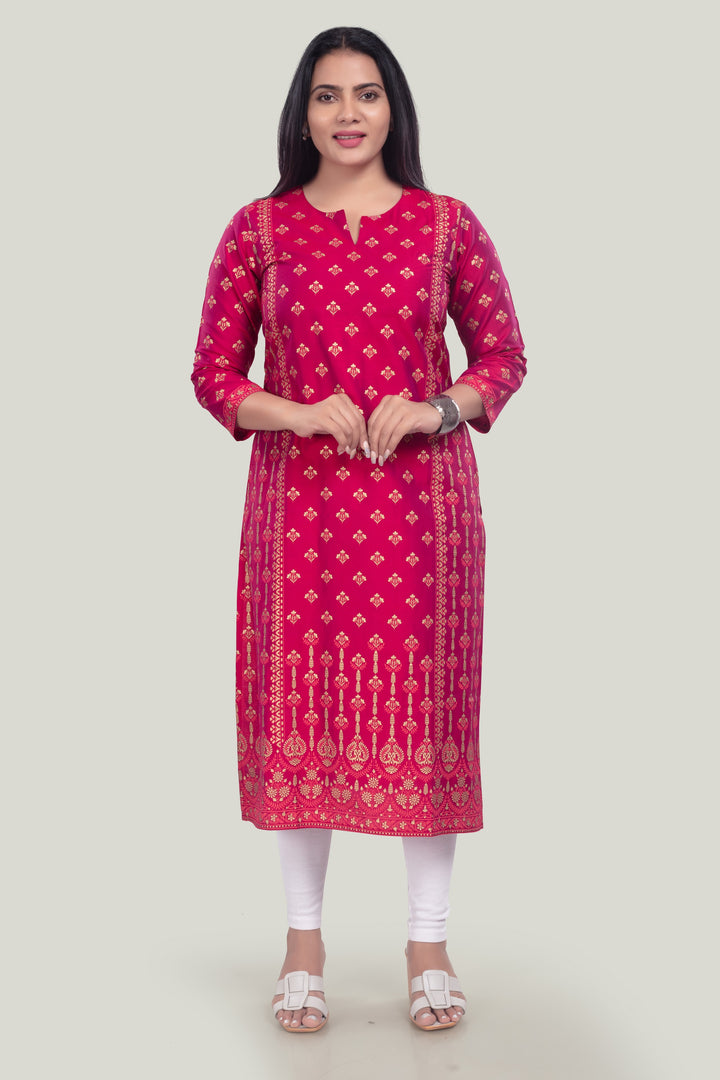 Maroon PolySilk Straight Printed Kurta