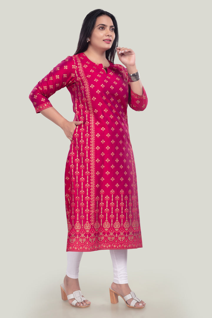 Maroon PolySilk Straight Printed Kurta