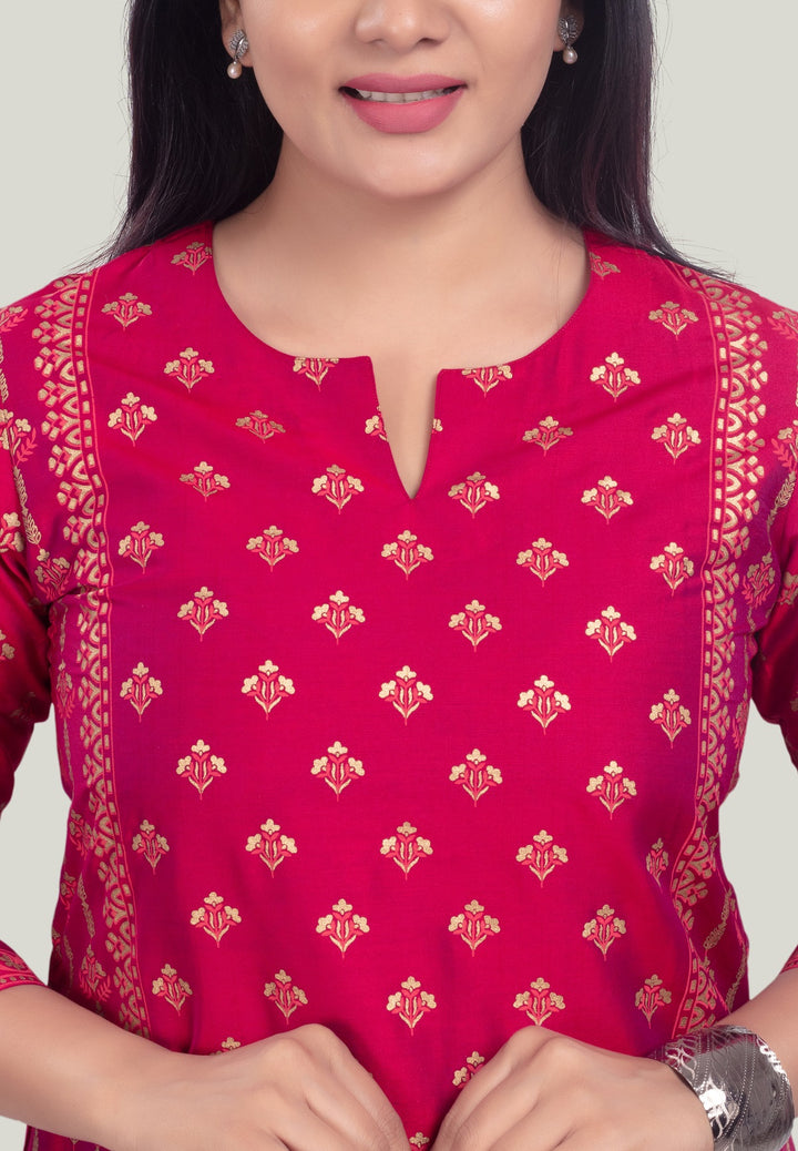 Maroon PolySilk Straight Printed Kurta