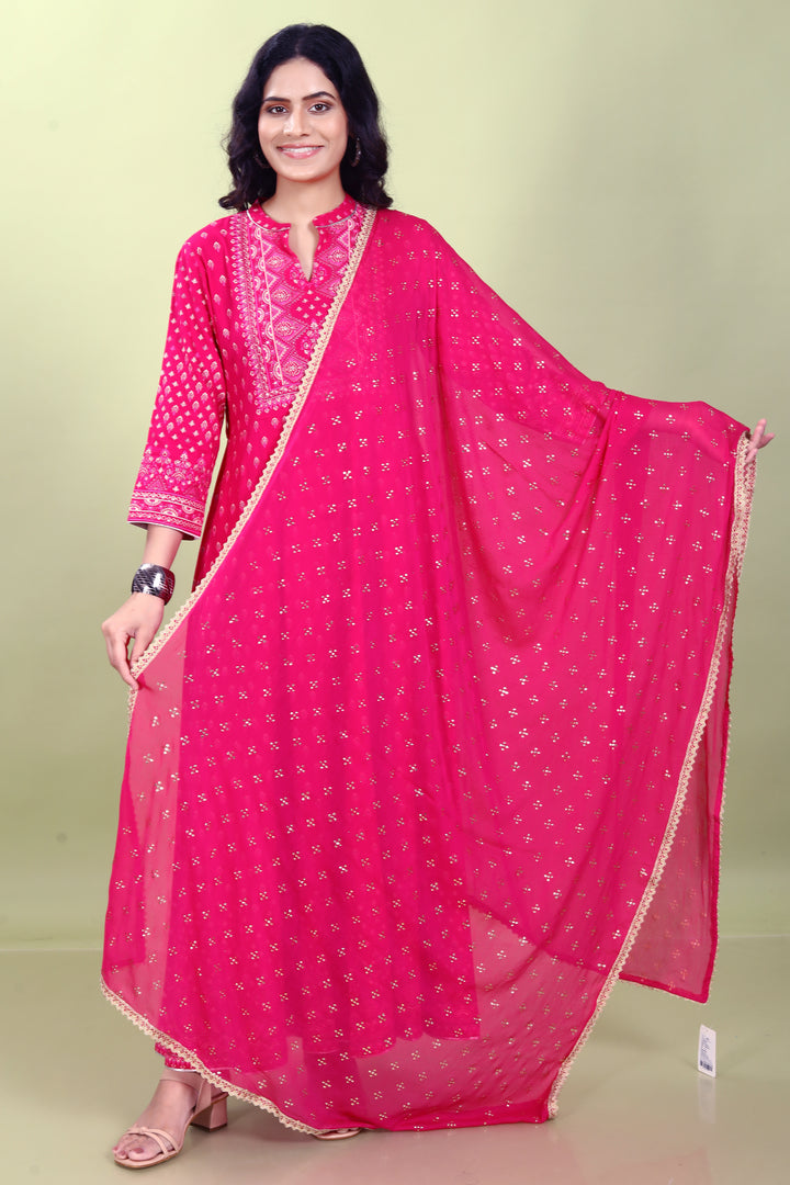 Rani Pink Chiffon Printed Dupatta