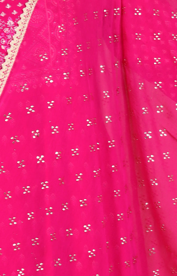 Rani Pink Chiffon Printed Dupatta