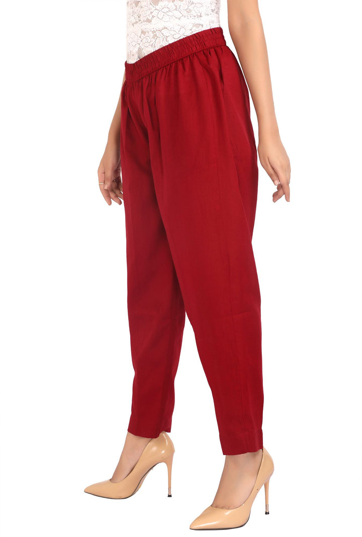 Maroon Solid Cotton Pant