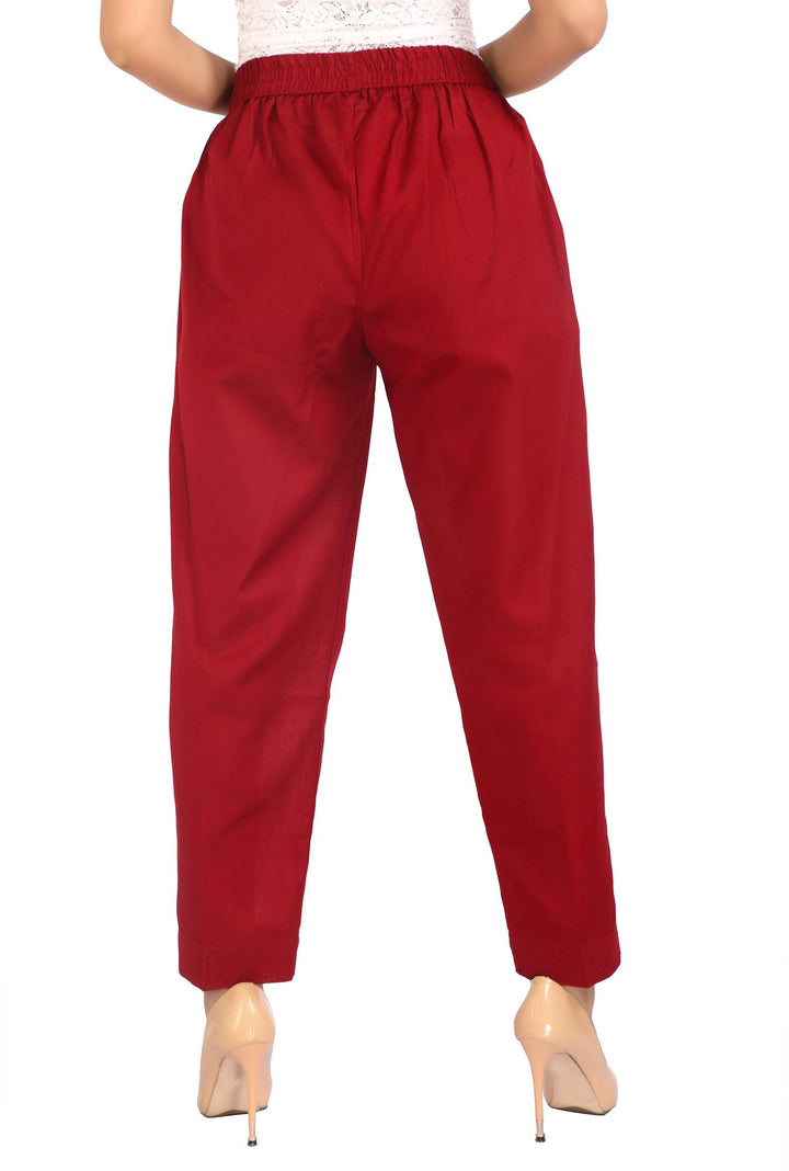 Maroon Solid Cotton Pant