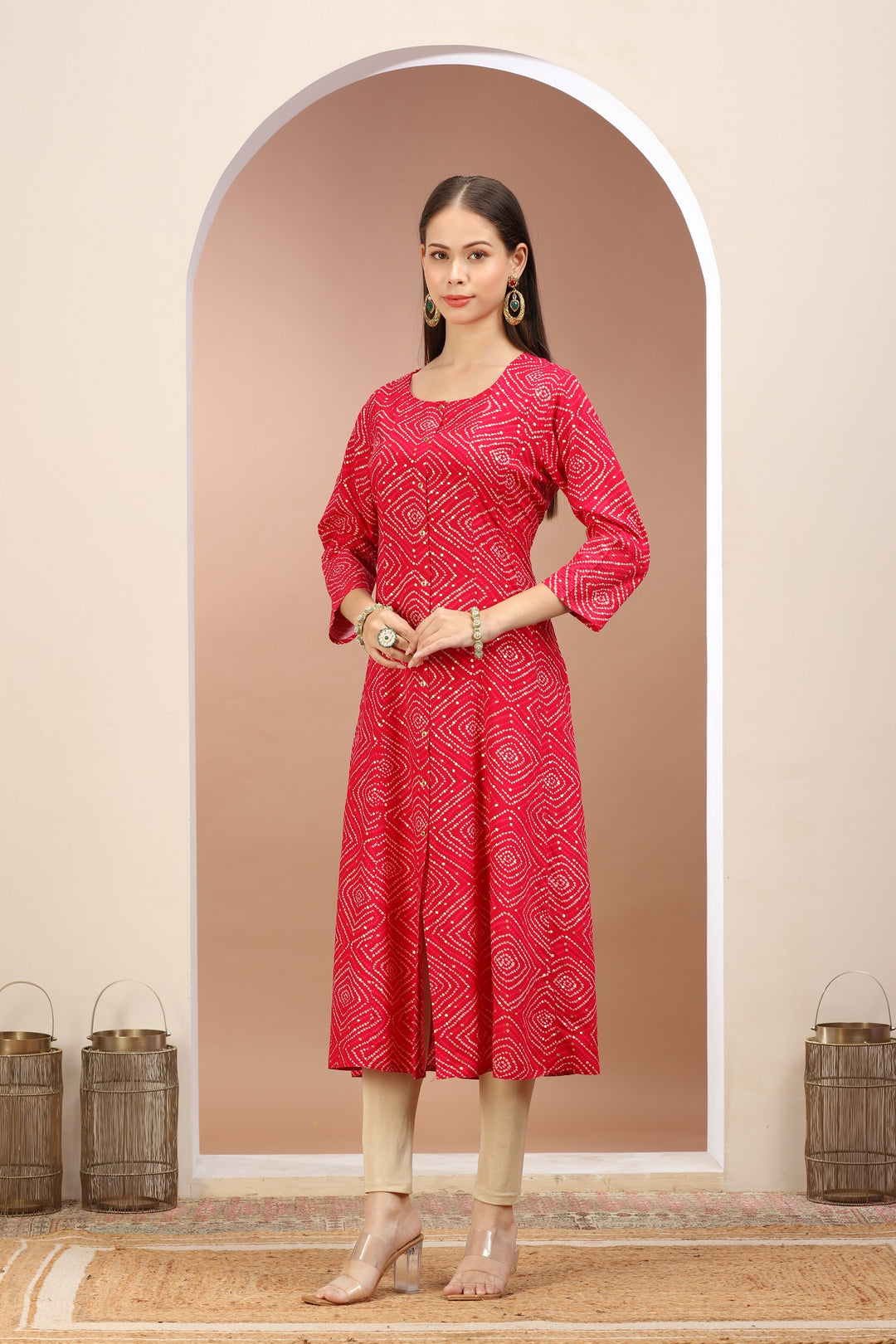 Rani Pink Rayon Printed A Line kurta