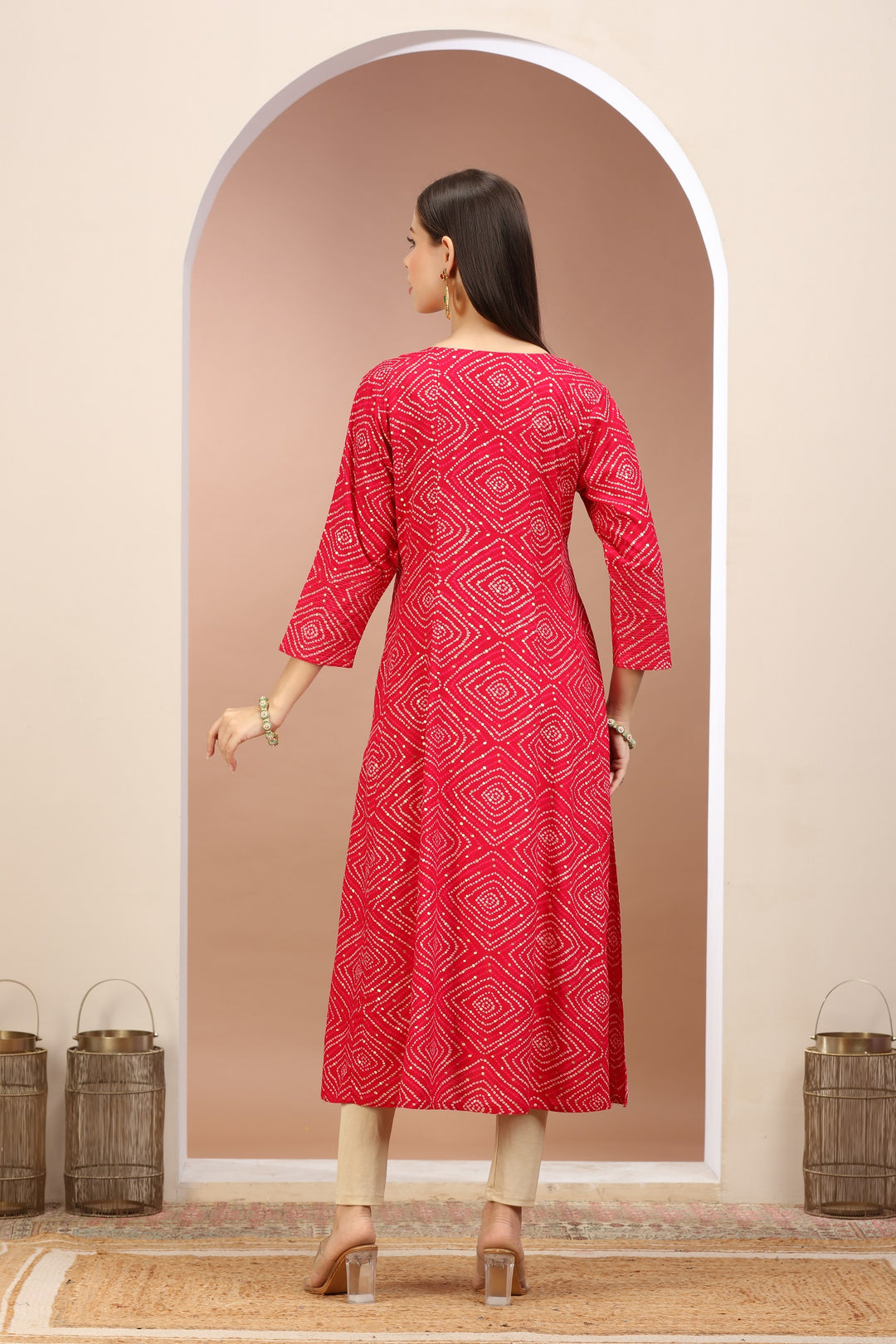 Rani Pink Rayon Printed A Line kurta