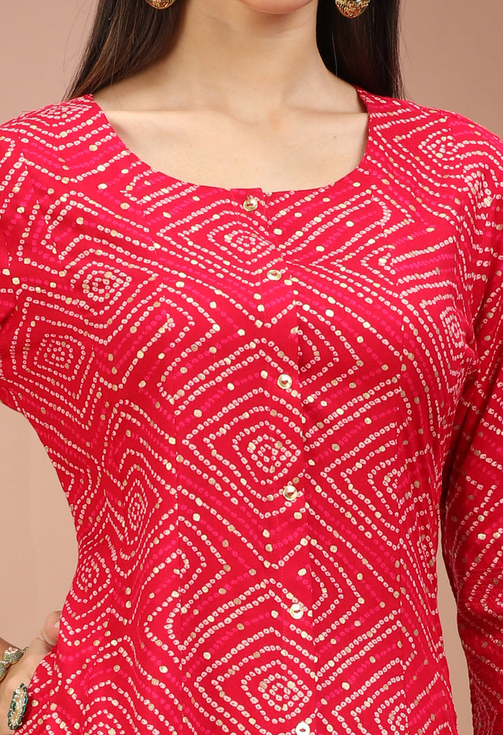 Rani Pink Rayon Printed A Line kurta