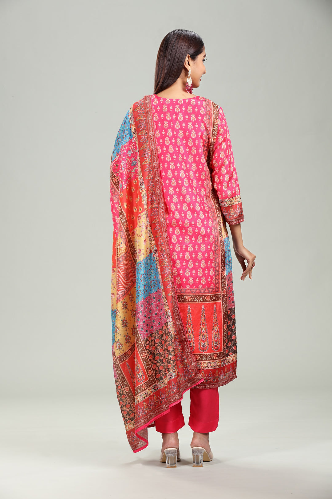 Multicolor Cotton A Line Printed Kurta Pant Suit Set