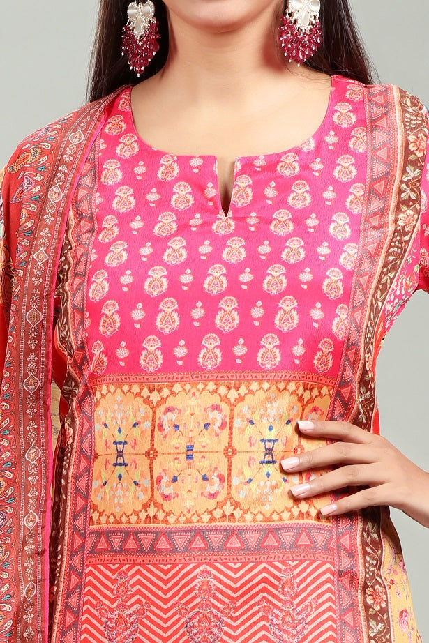 Multicolor Cotton A Line Printed Kurta Pant Suit Set