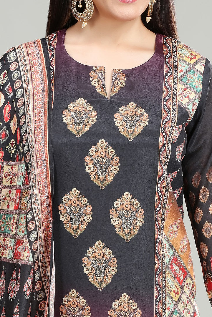 Black Viscose Straight Printed Kurta Pant Suit Set