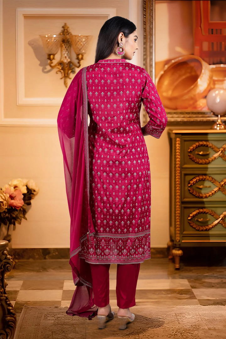 Maroon Cotton Straight Printed Kurta Pant Suit Set