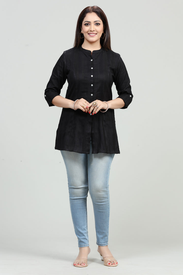 Black Cotton Straight Short Kurta