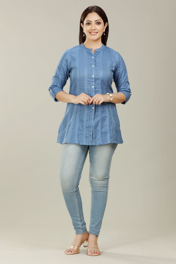 Blue cotton short kurta