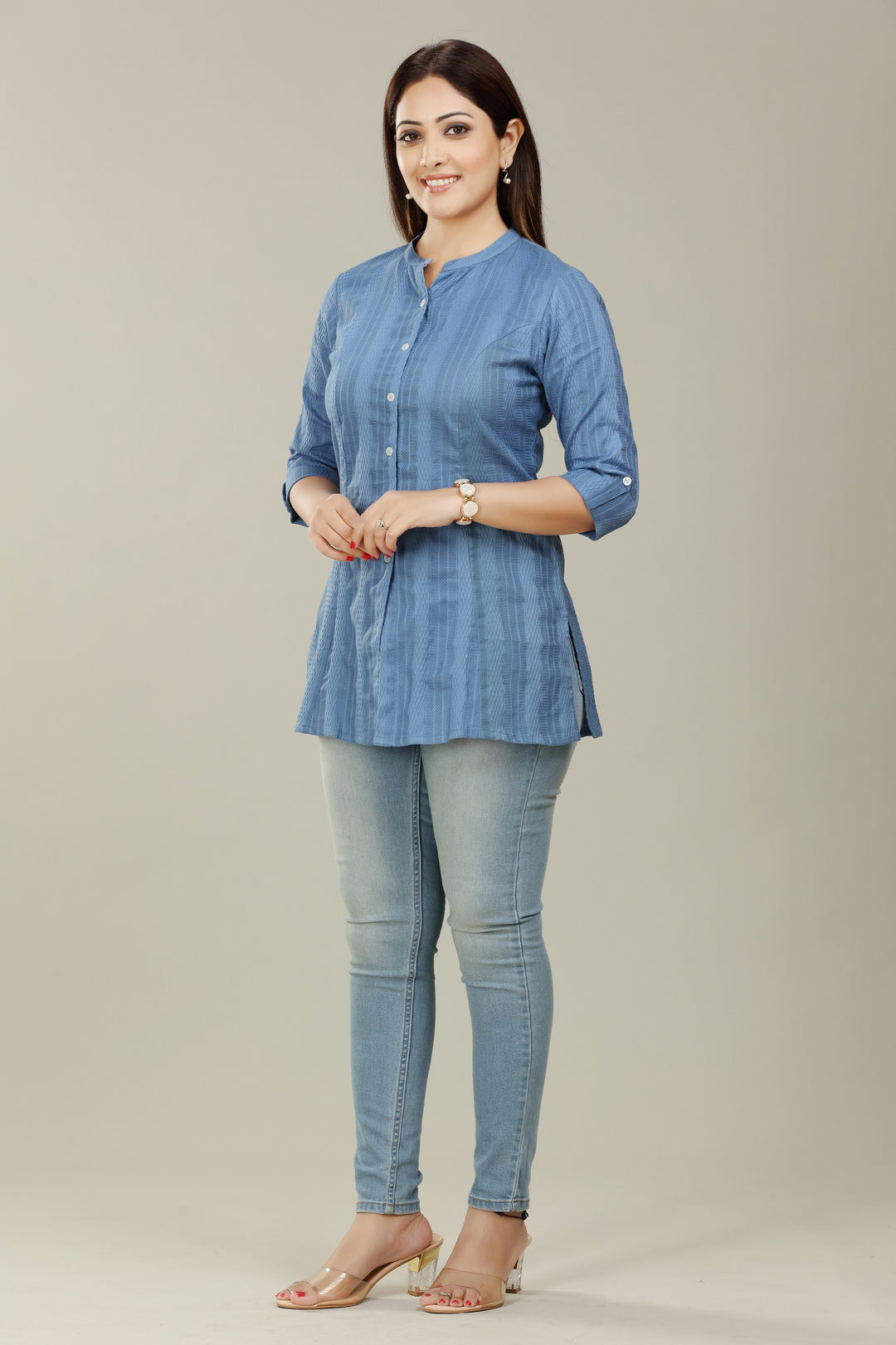 Blue cotton short kurta