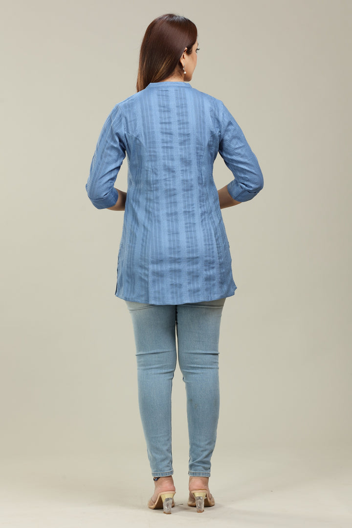 Blue cotton short kurta