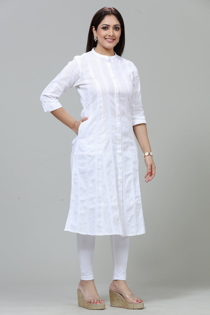 White Cotton A Line Kurta