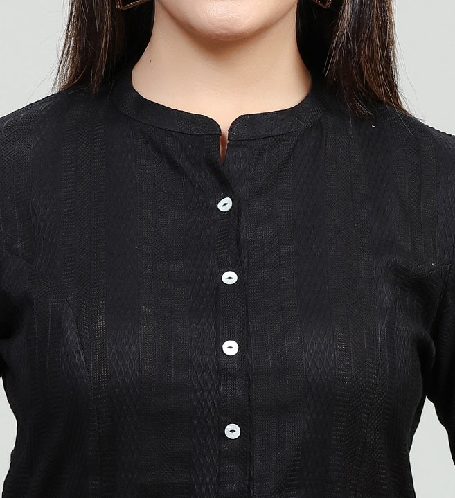 Black Cotton Straight Short Kurta