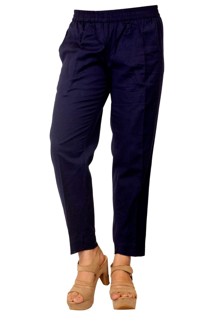 Navy Blue Solid Cotton Pant