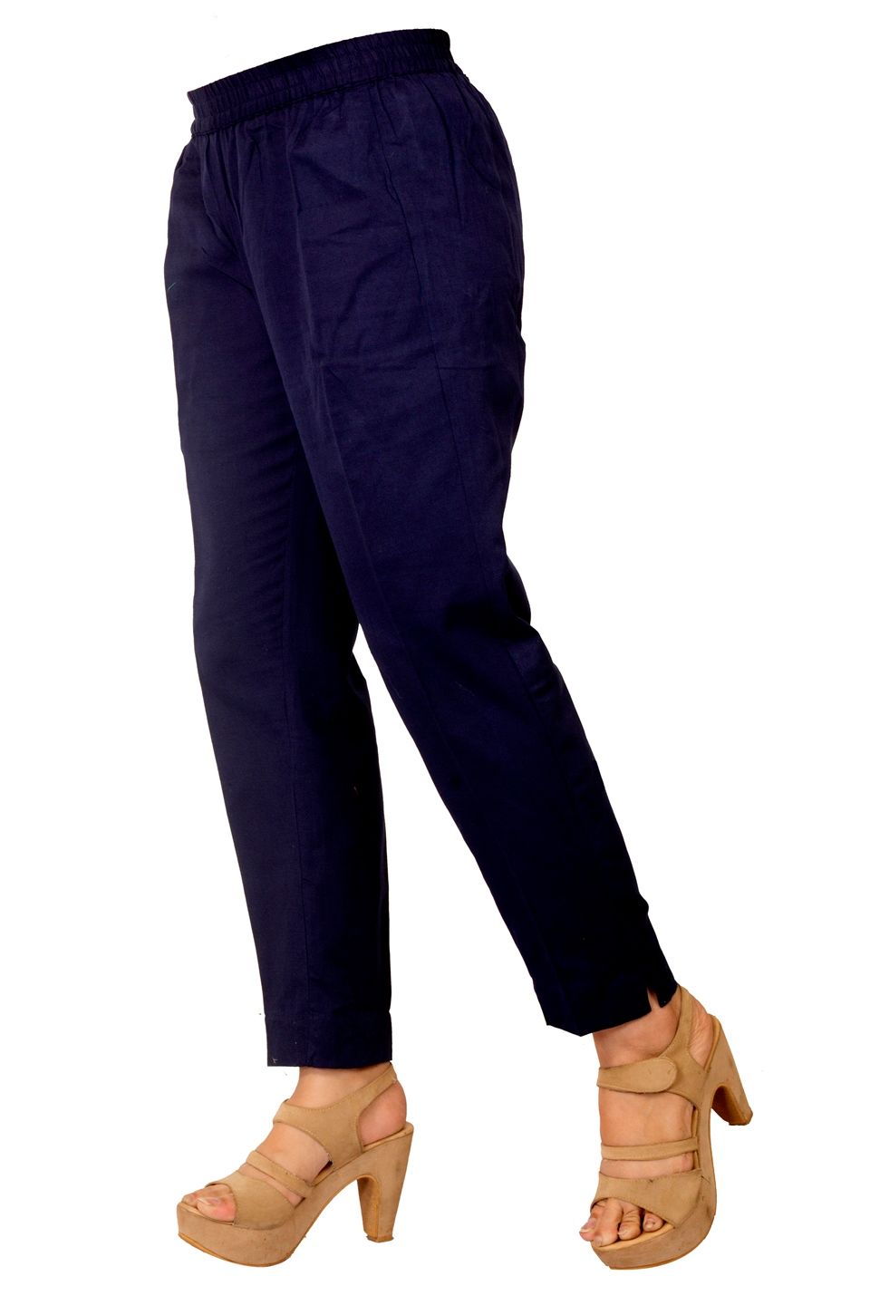 Navy Blue Solid Cotton Pant