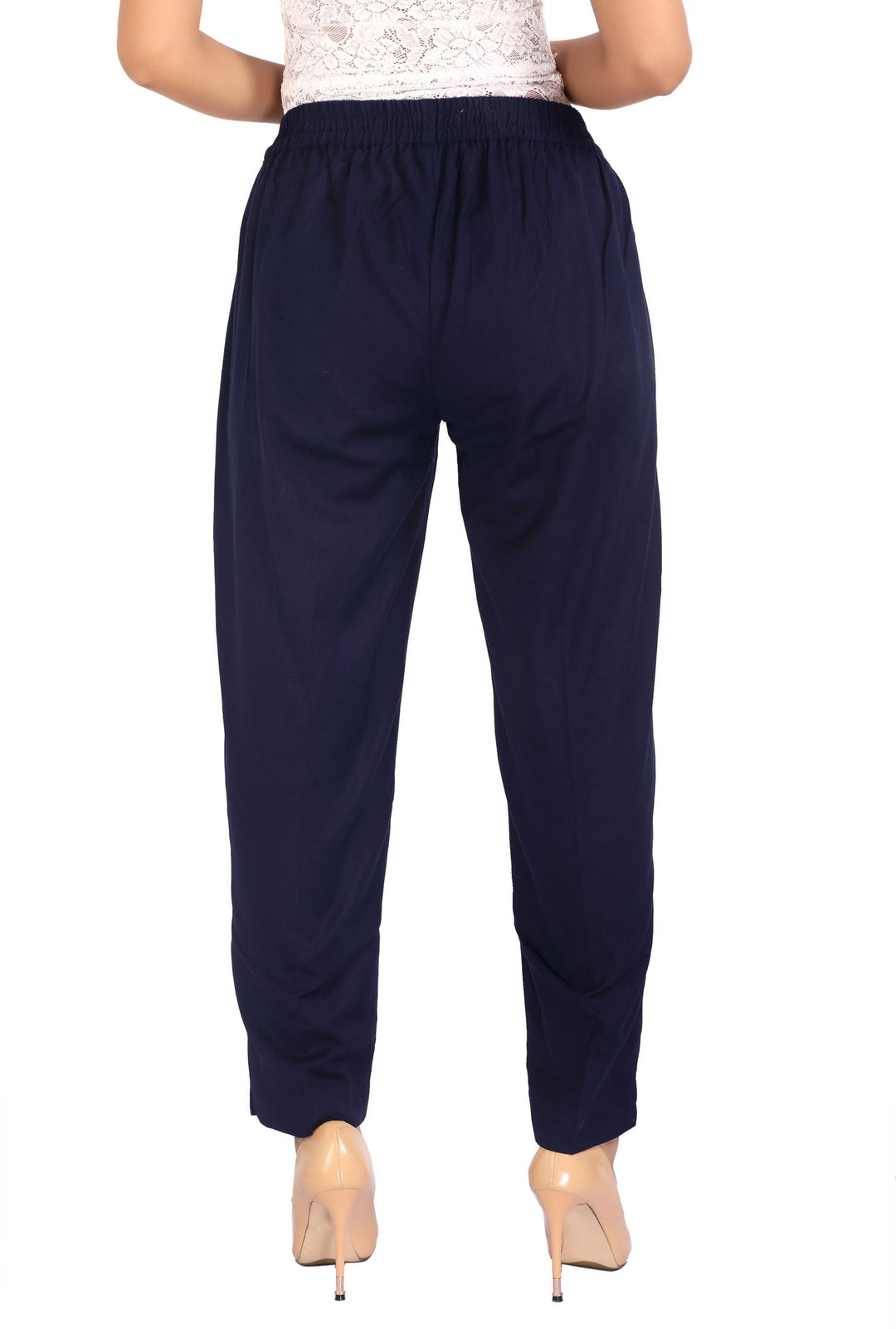 Navy Blue Solid Cotton Pant