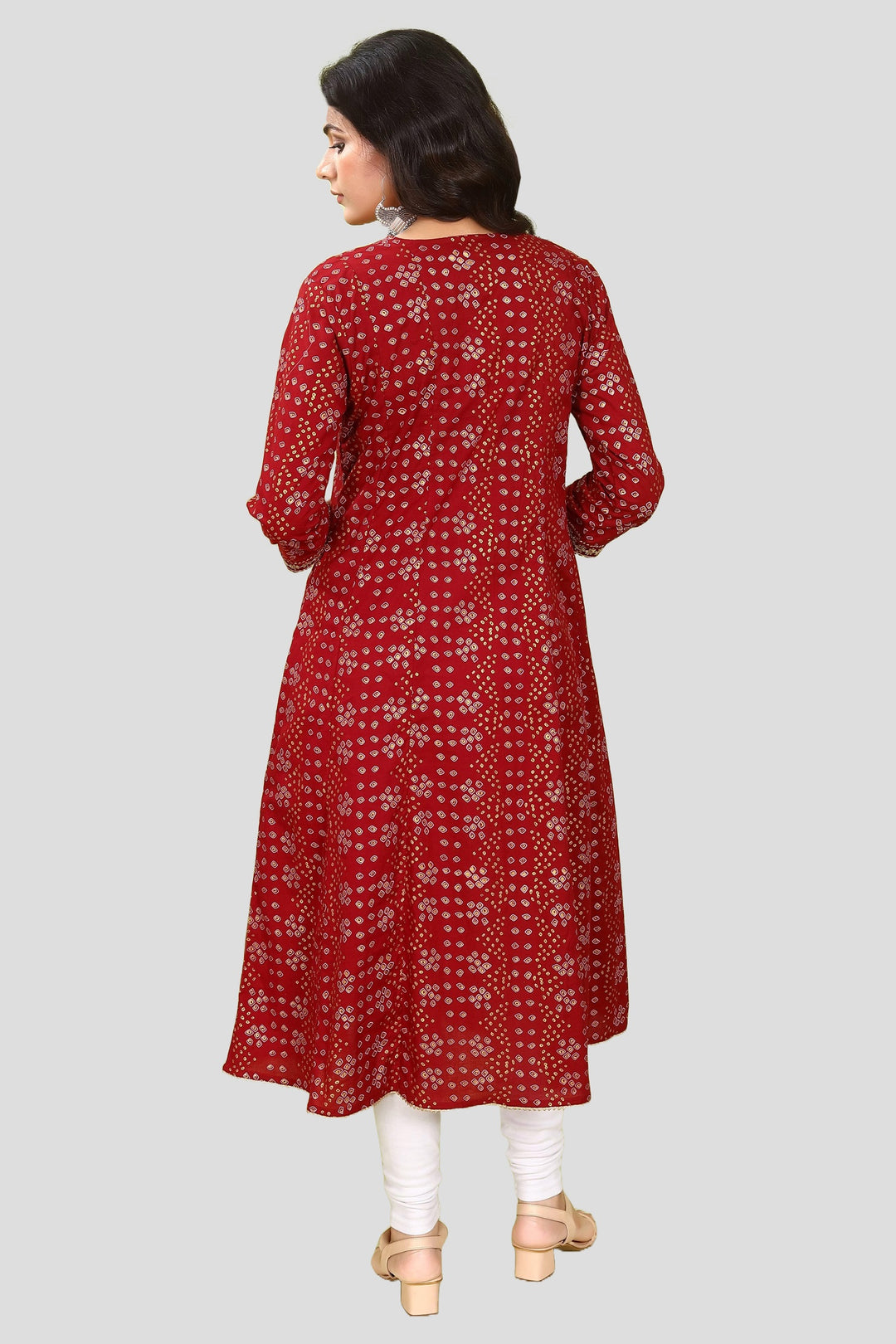 Maroon Jaipuri Cotton A Line Printed Kurta