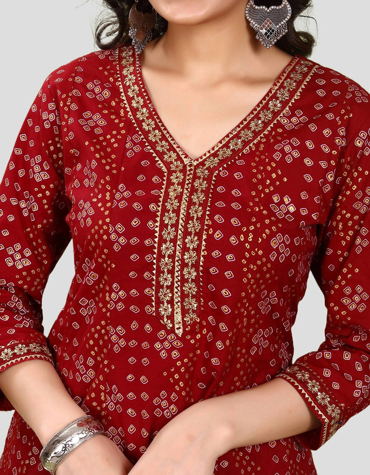 Maroon Jaipuri Cotton A Line Printed Kurta