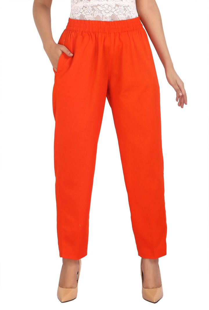 Orange Solid Cotton Pant