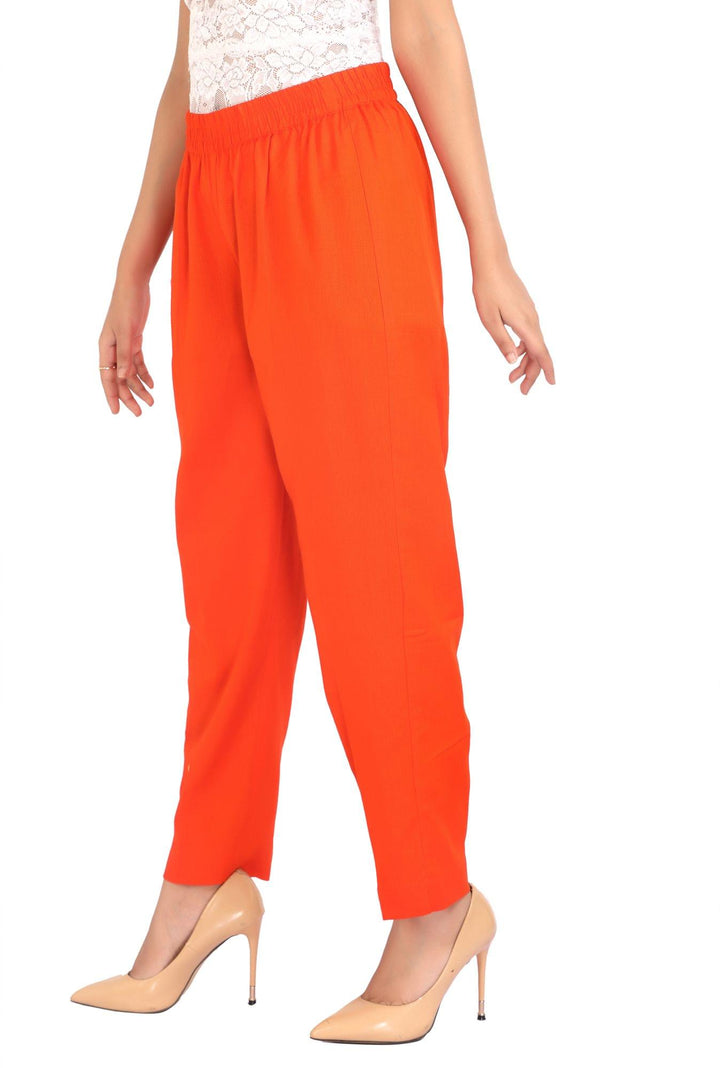 Orange Solid Cotton Pant