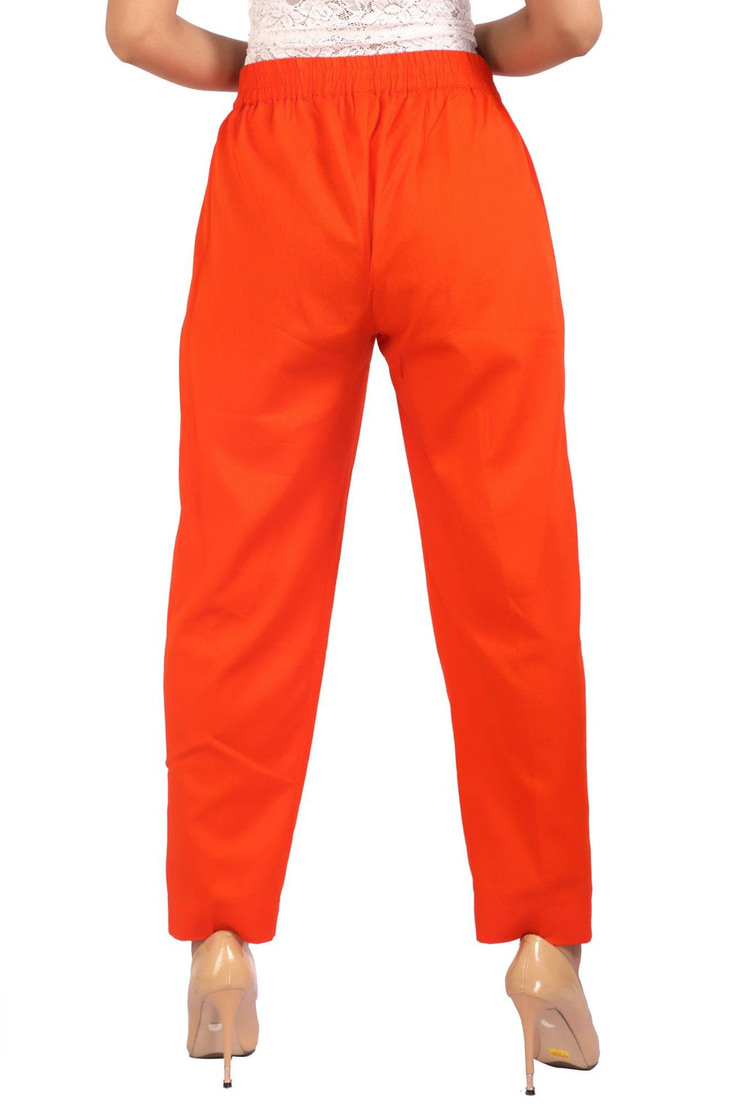 Orange Solid Cotton Pant