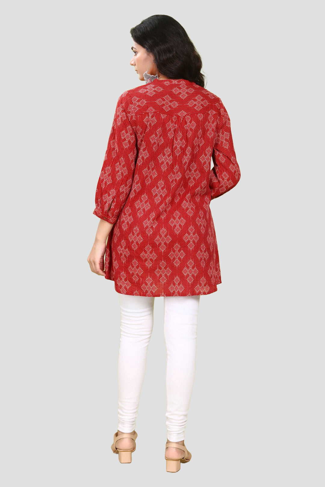 Maroon Handloom Cotton Straight Printed Short kurta