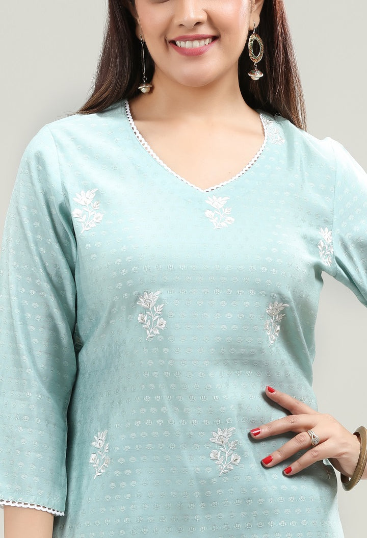 Pista Green Slub Rayon Straight Embroidered Short Kurta