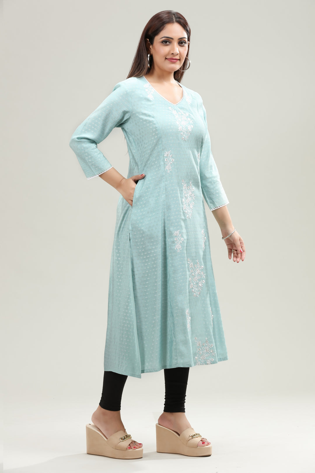 Pista Green Slub Rayon Straight Embroidered Kurta