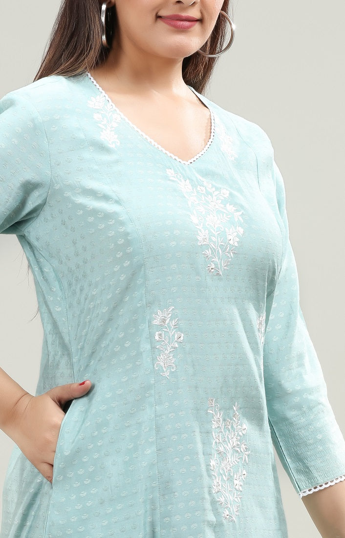 Pista Green Slub Rayon Straight Embroidered Kurta