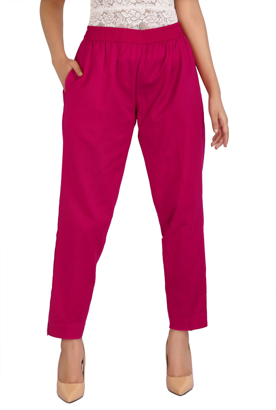 Rani Pink Solid Cotton Pant