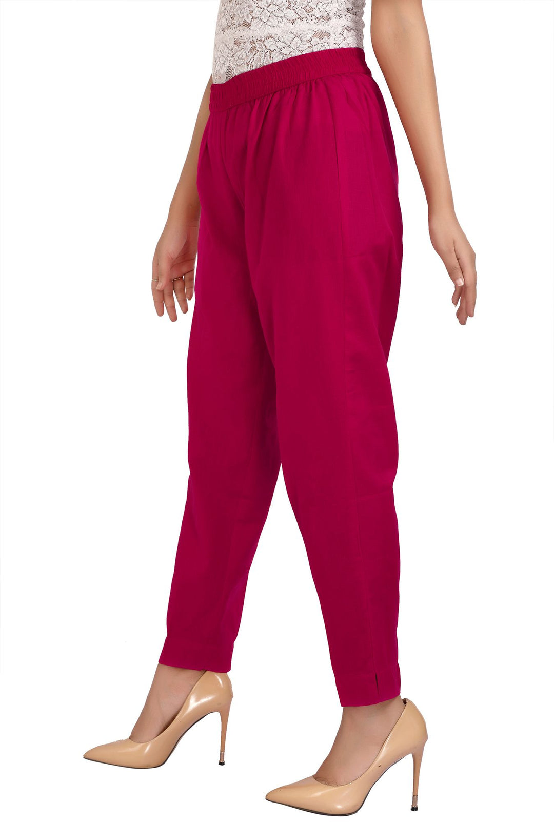 Rani Pink Solid Cotton Pant