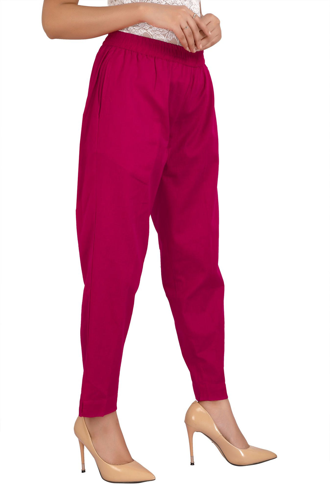 Rani Pink Solid Cotton Pant