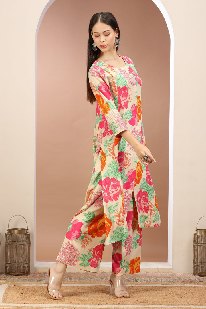 Multicolor Rayon Printed A Line Kurta Pant Co ord Set