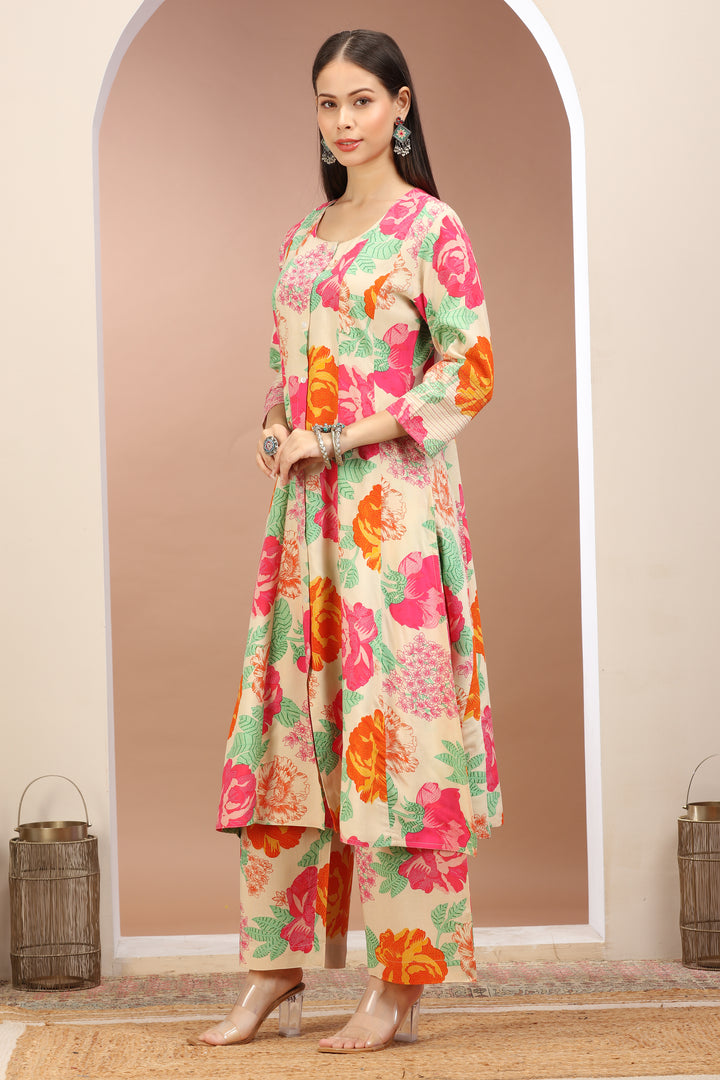 Multicolor Rayon Printed A Line Kurta Pant Co ord Set